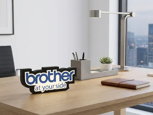 Lámpara de escritorio con el logo de Brother, diseñada e impresa en 3D por Printonic